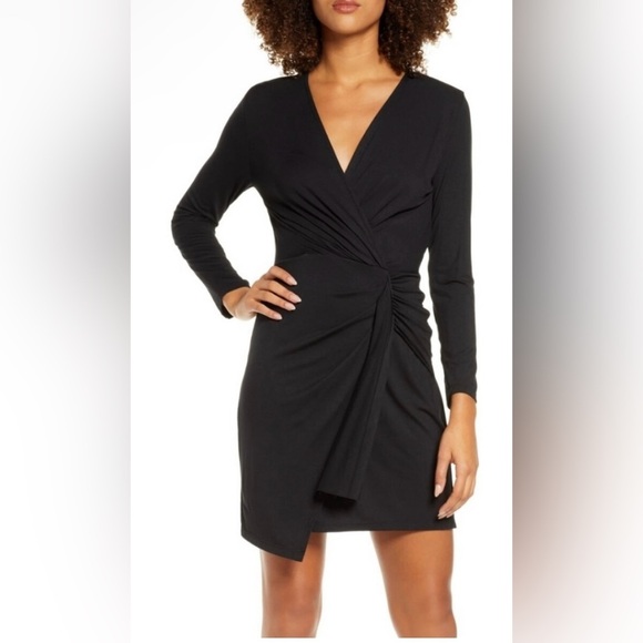 ⭐️ Fraiche by J Black Knit Faux Wrap Dress Size Large - Picture 1 of 9